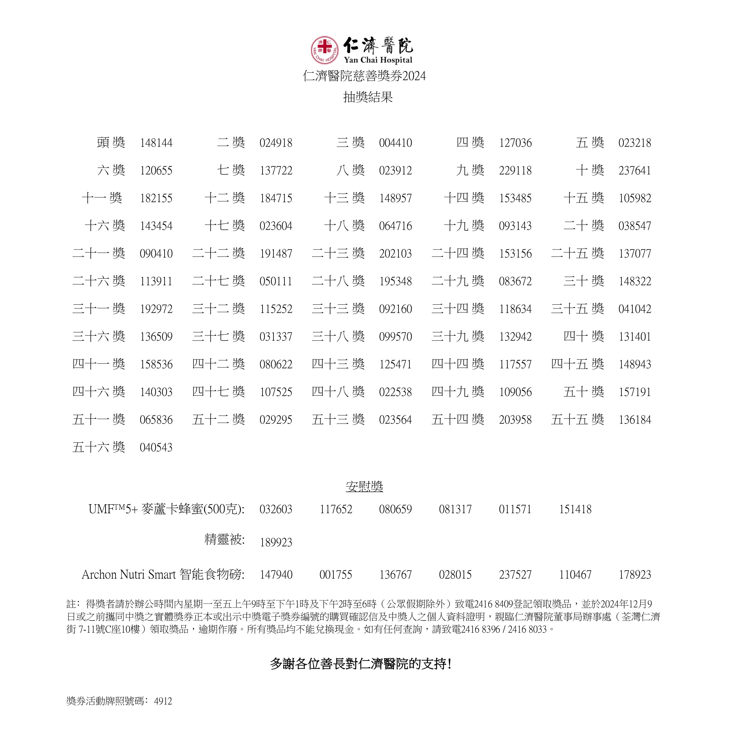 獎券結果中文